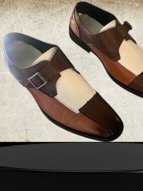 A Men two-tone monk strap dress shoe
